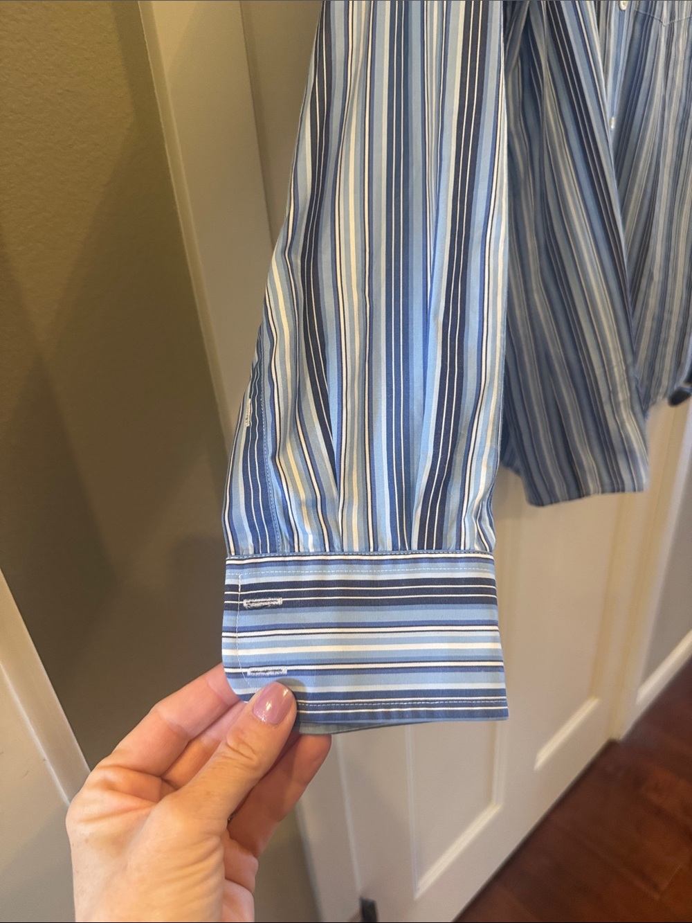 Faconnable Blue and White Vertical Stripe Men’s Dress Shirt - Picture 5 of 6